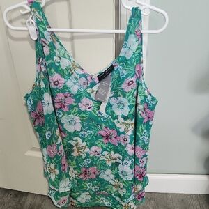 Lane Bryant Floral Tank Top - Green and Pink